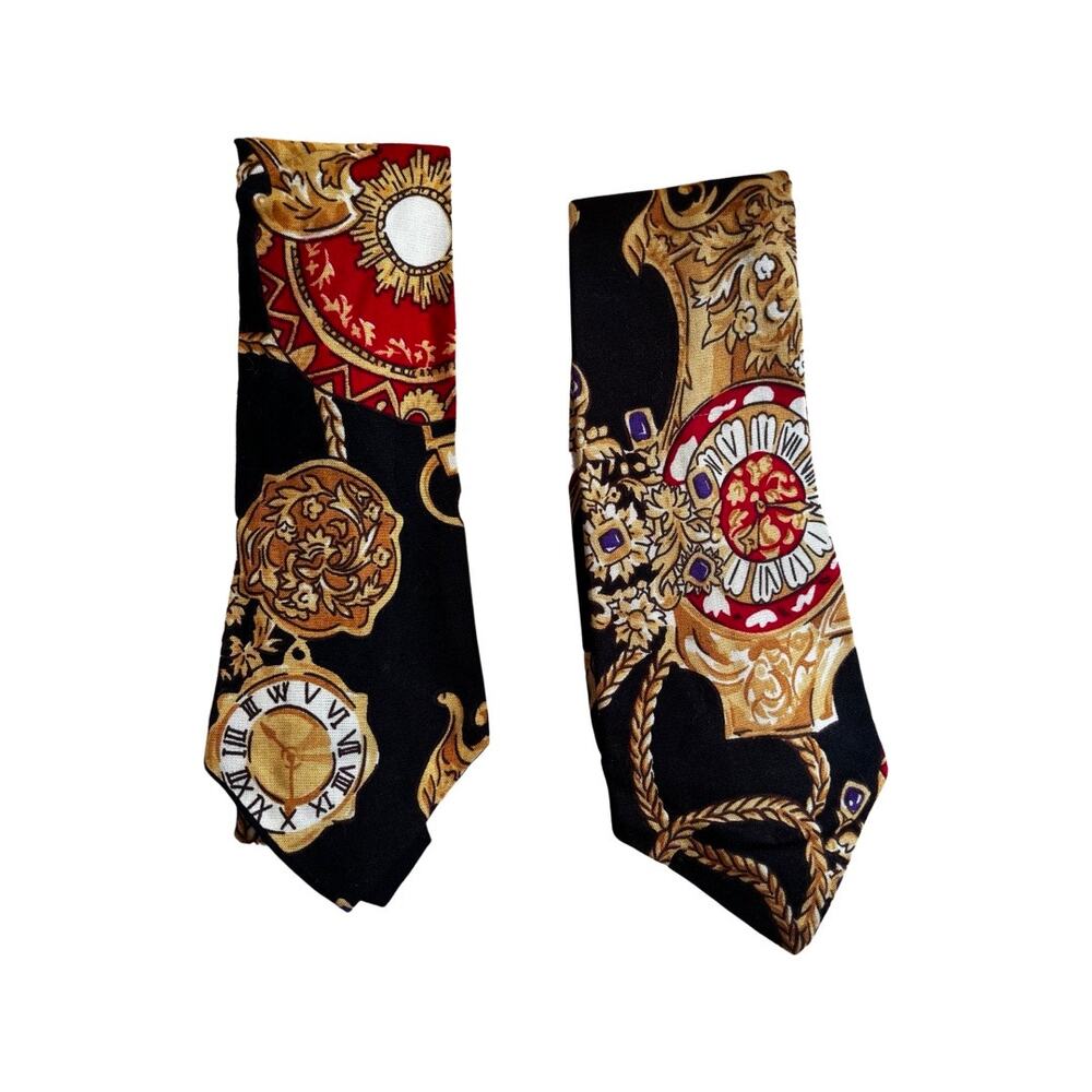 Vintage Rayon Black Clock Print Set of Neckties